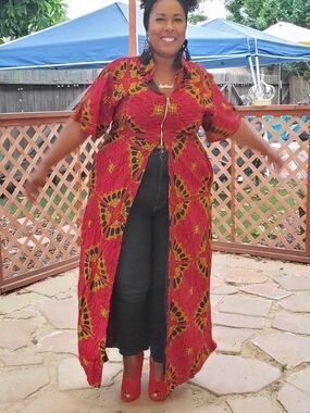 Red & Black African Print Maxi Duster